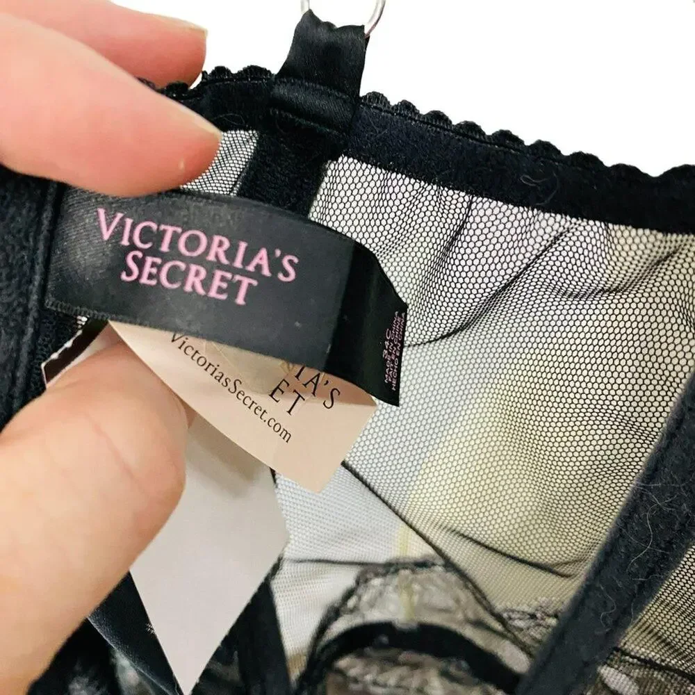 Victoria's Secret Bustier Corset Black with White Polka Dots 34C